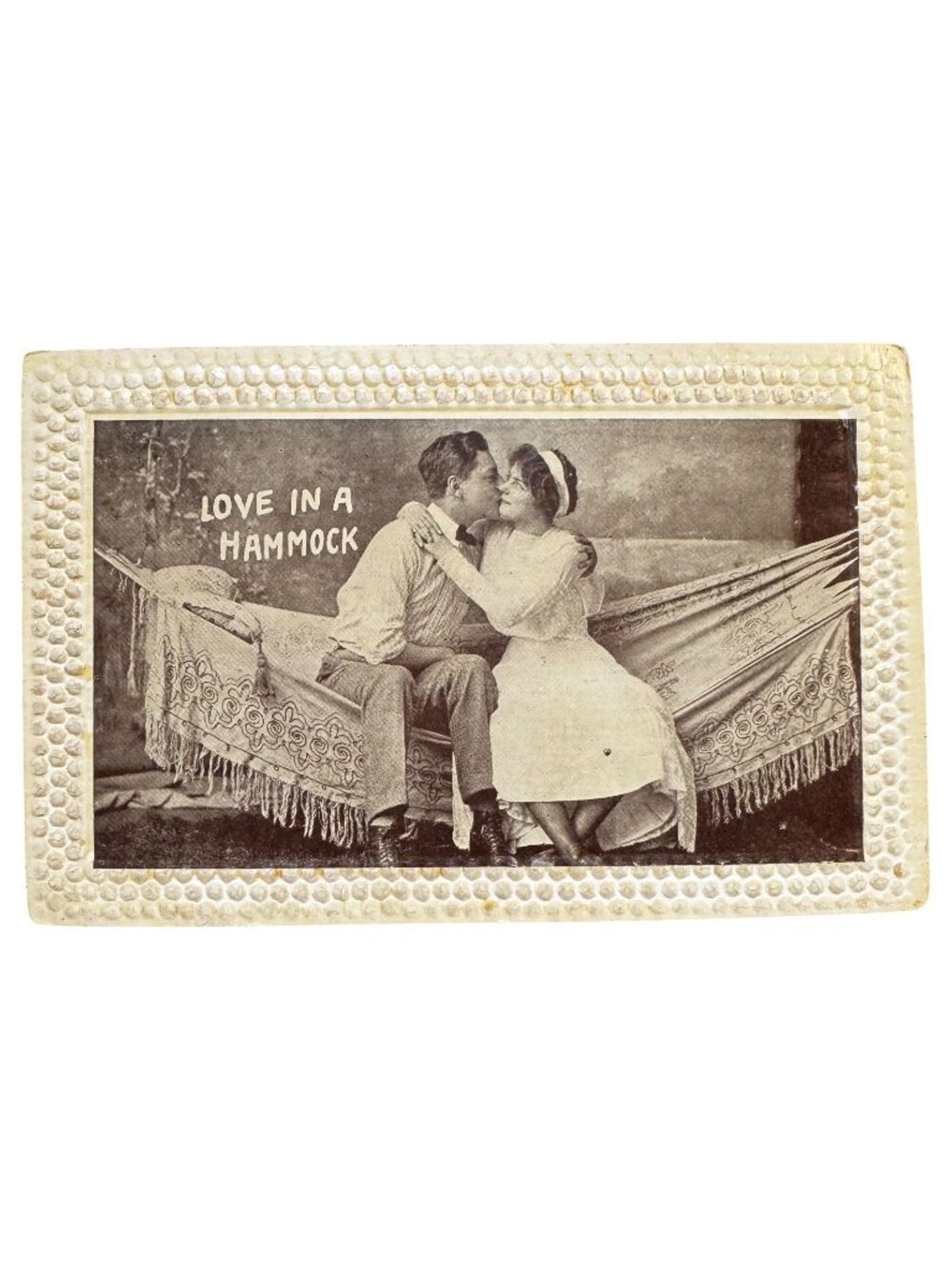 Vintage "Love In A Hammock" Embossed Postcard Romantic Couple Scene Early 1900s